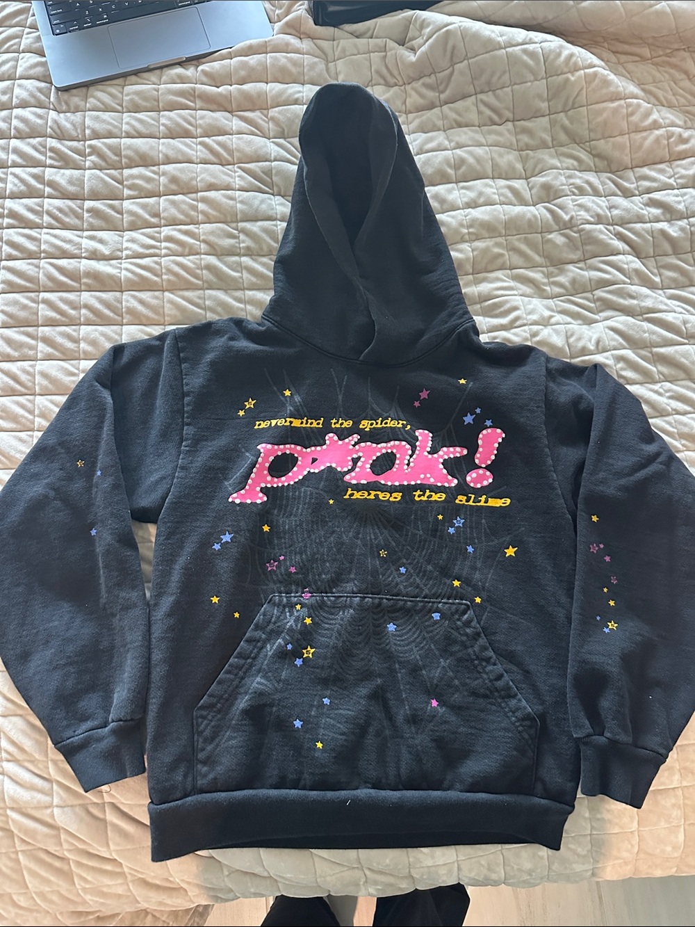 Men’s Original Black Sp5der Hoodie “P⭐️NK” Logo Small